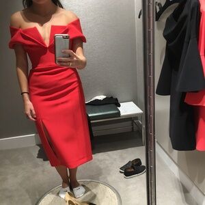 BCBGMAXAZRIA Amalie Off Shoulder Pink Cocktail Dress Size 0 Knee Length